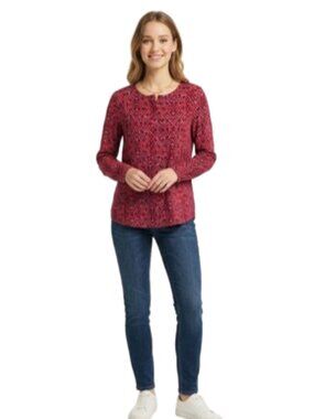 Lilla P Blouse Professional No Collar LS Hidden Buttons Unique Artsy Colorful XS